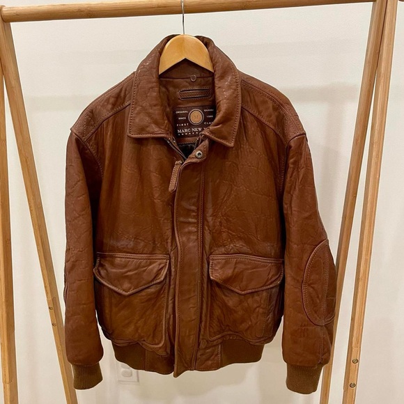 ✨SOLD✨ Vintage Leather Aviator Bomber Flight Jacket Coat in Cognac Brown - Picture 2 of 8